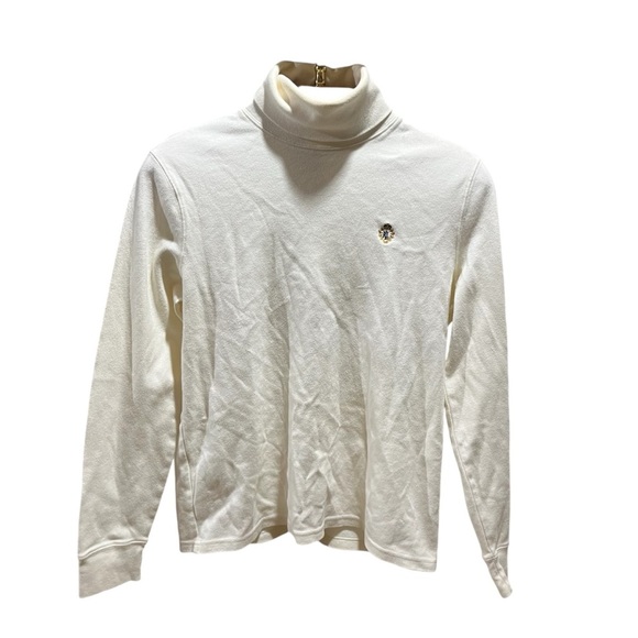 Ralph Lauren Cream Turtleneck Sweater Crest Logo 100% Cotton Preppy Tennis - Picture 1 of 7